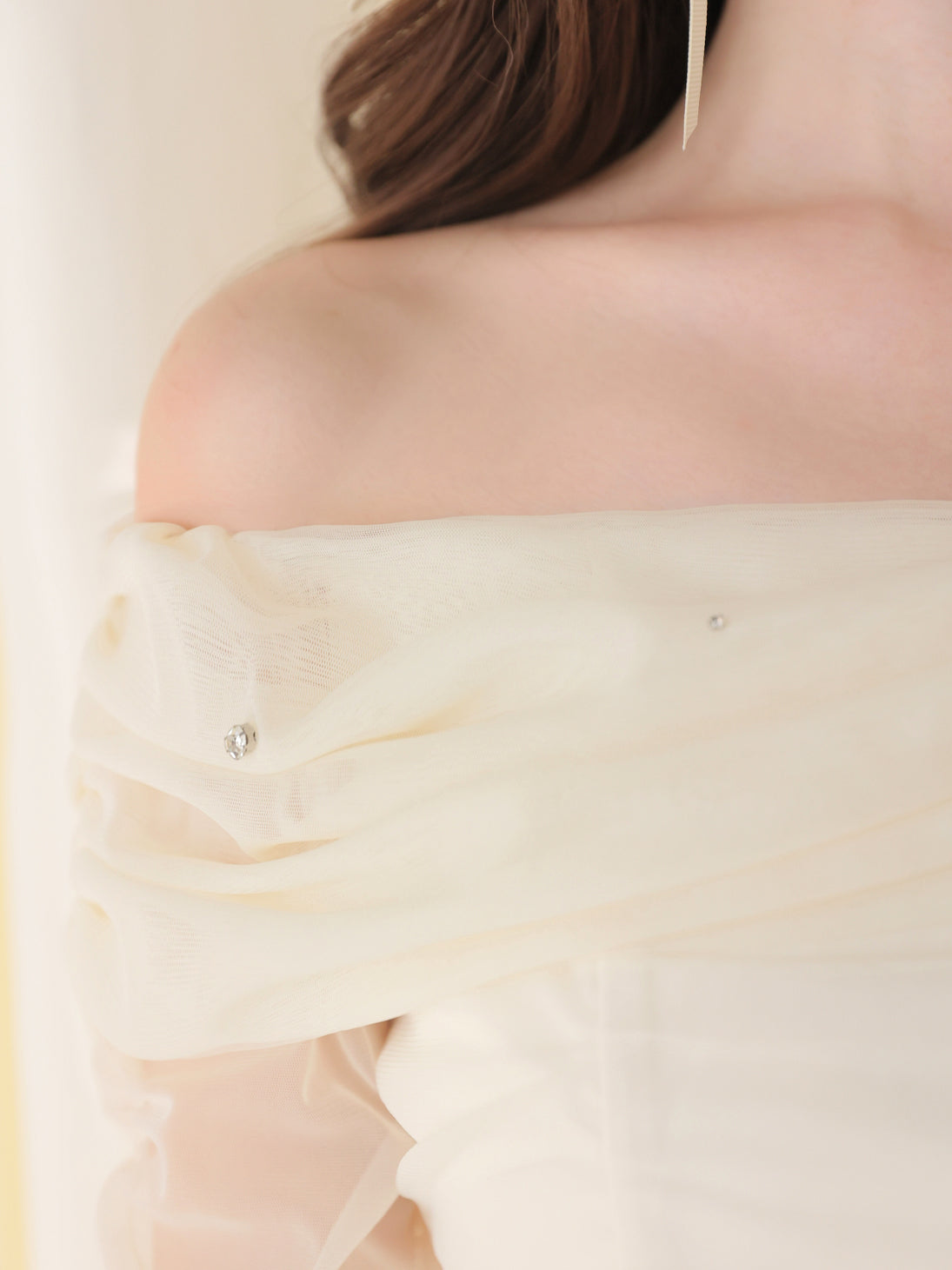 【Pre order】Luminous tulle ribbon drape mini onepiece(eme10837)