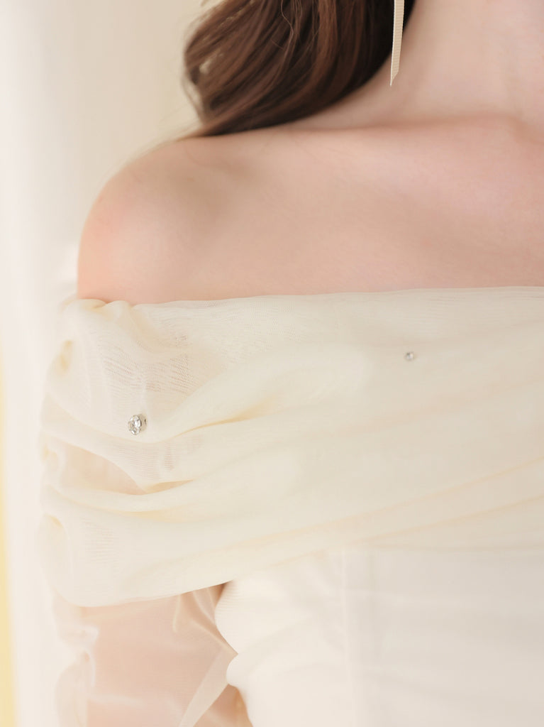 【Pre order】Luminous tulle ribbon drape mini onepiece(eme10837)