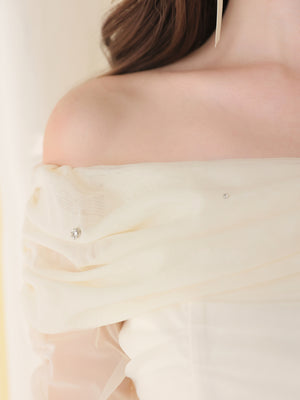 【Pre order】Luminous tulle ribbon drape mini onepiece(eme10837)