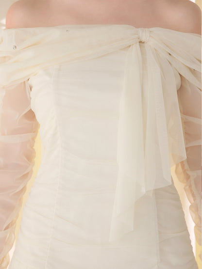 【Pre order】Luminous tulle ribbon drape mini onepiece(eme10837)