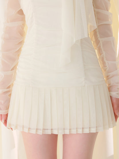 【Pre order】Luminous tulle ribbon drape mini onepiece(eme10837)