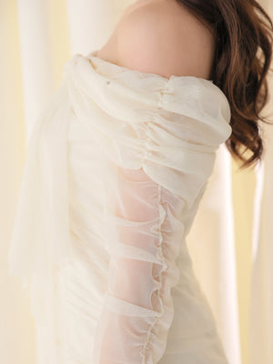 【Pre order】Luminous tulle ribbon drape mini onepiece(eme10837)