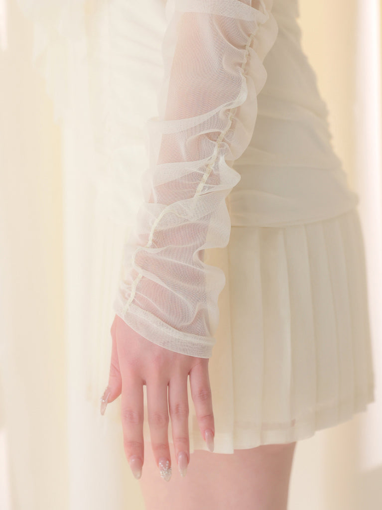 【Pre order】Luminous tulle ribbon drape mini onepiece(eme10837)