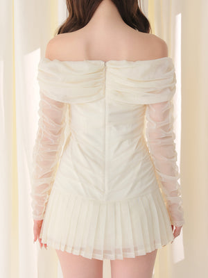 【Pre order】Luminous tulle ribbon drape mini onepiece(eme10837)