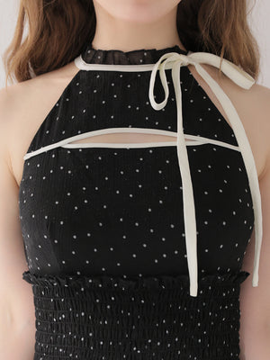 【Pre Order】Bust cut dot chiffon tiered long onepiece(eme10842)