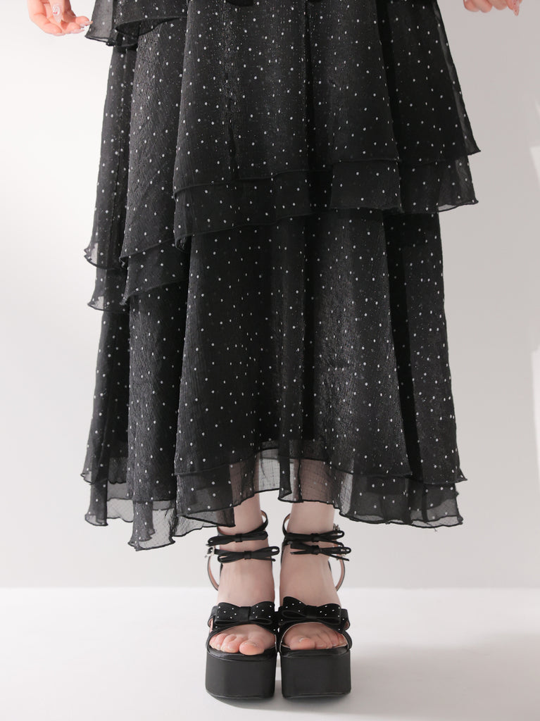 【Pre Order】Bust cut dot chiffon tiered long onepiece(eme10842)