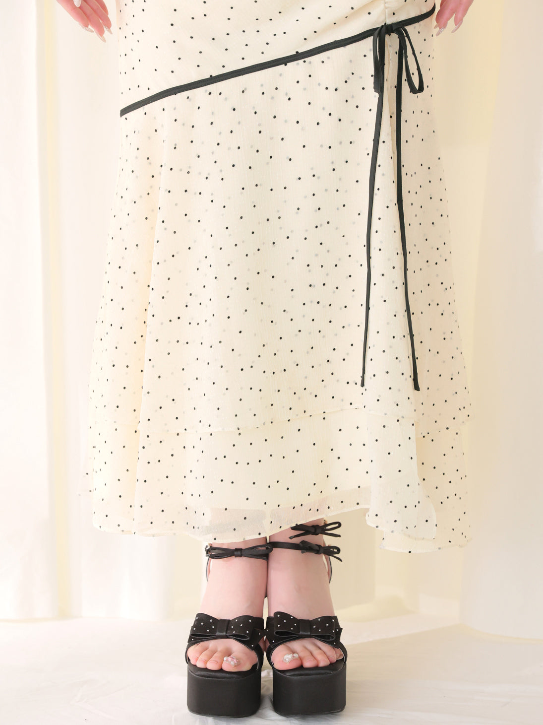 Piping ribbon mermaid flare skirt(eme10844)