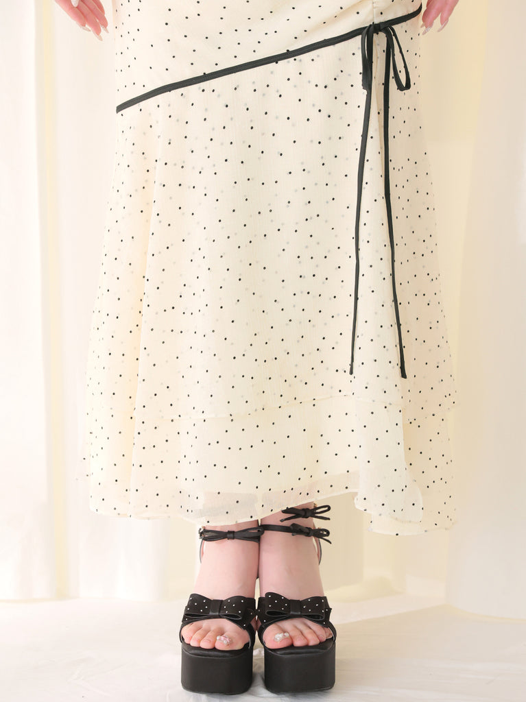 Piping ribbon mermaid flare skirt(eme10844)