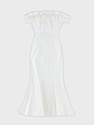 Back ribbon off shoulder denim mermaid onepiece(eme10845)