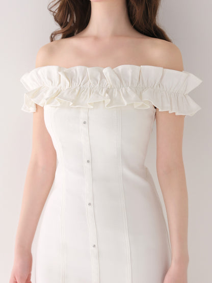 Back ribbon off shoulder denim mermaid onepiece(eme10845)