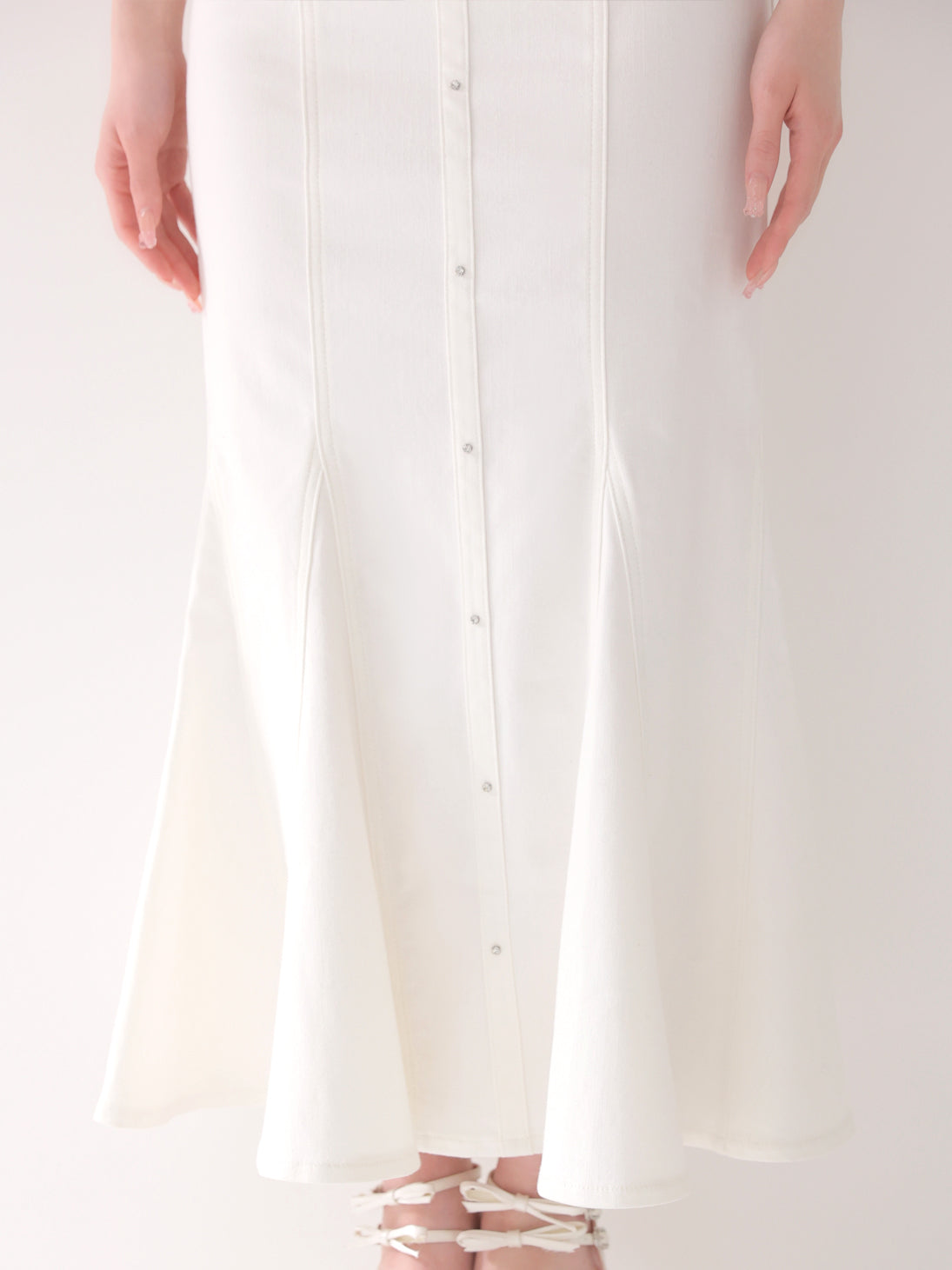 Back ribbon off shoulder denim mermaid onepiece(eme10845)