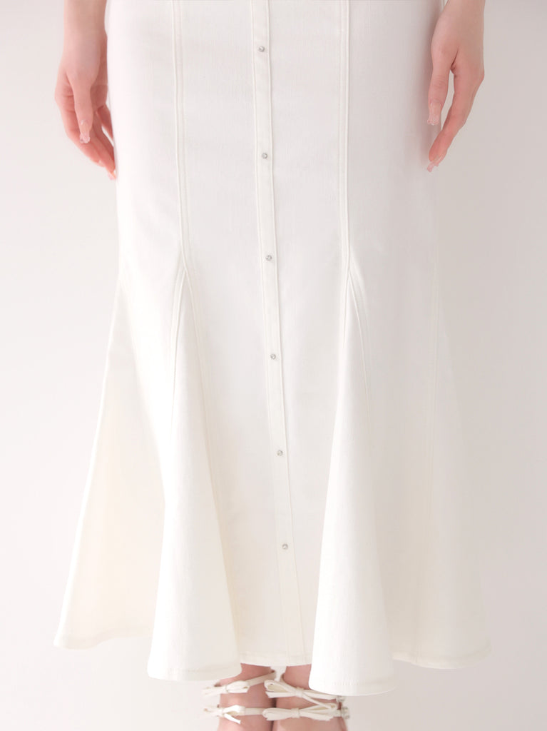 Back ribbon off shoulder denim mermaid onepiece(eme10845)