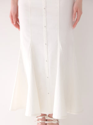 Back ribbon off shoulder denim mermaid onepiece(eme10845)