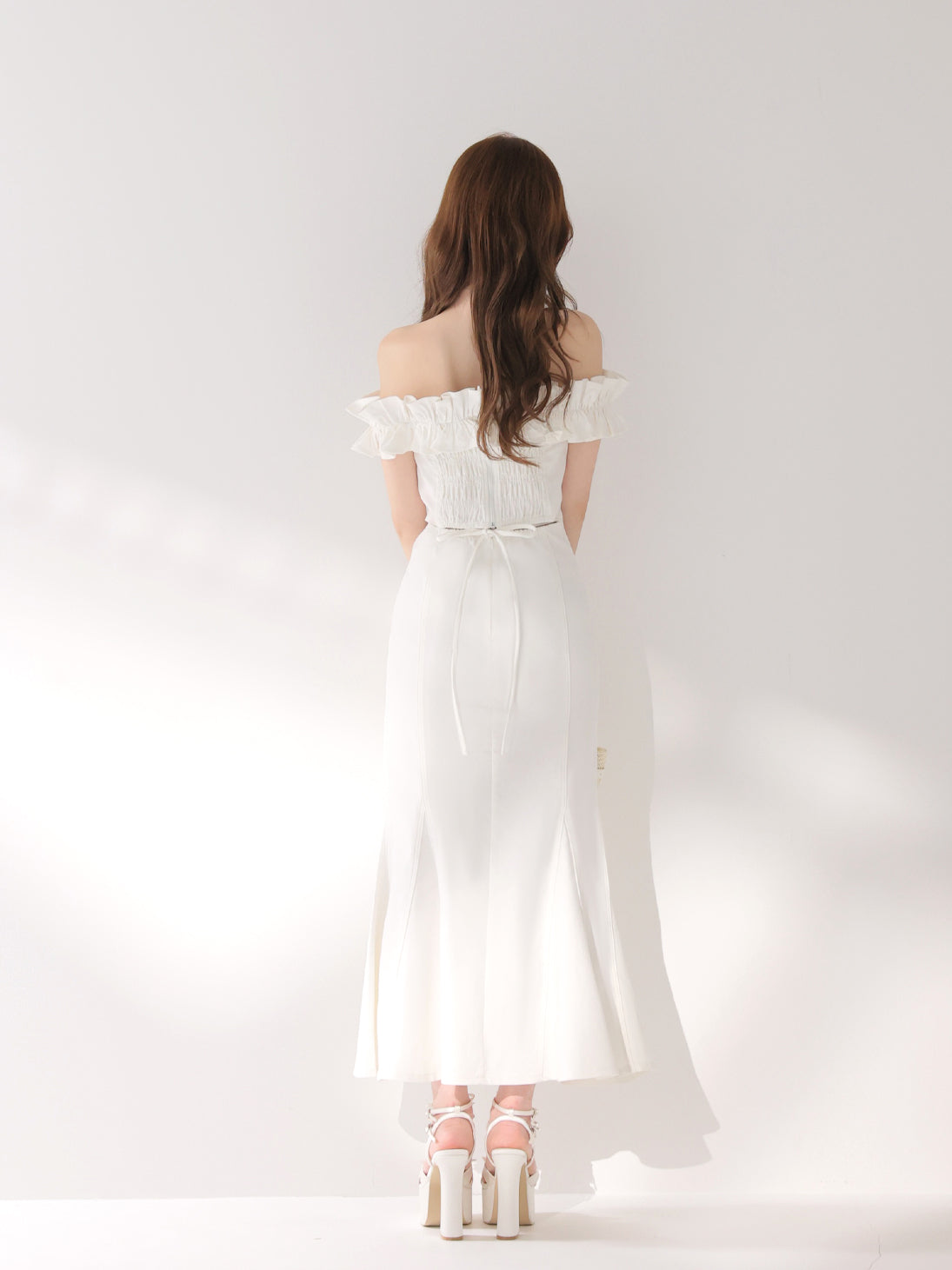 Back ribbon off shoulder denim mermaid onepiece(eme10845) – M me eme