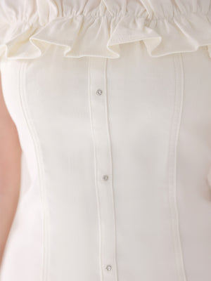 Back ribbon off shoulder denim mermaid onepiece(eme10845)