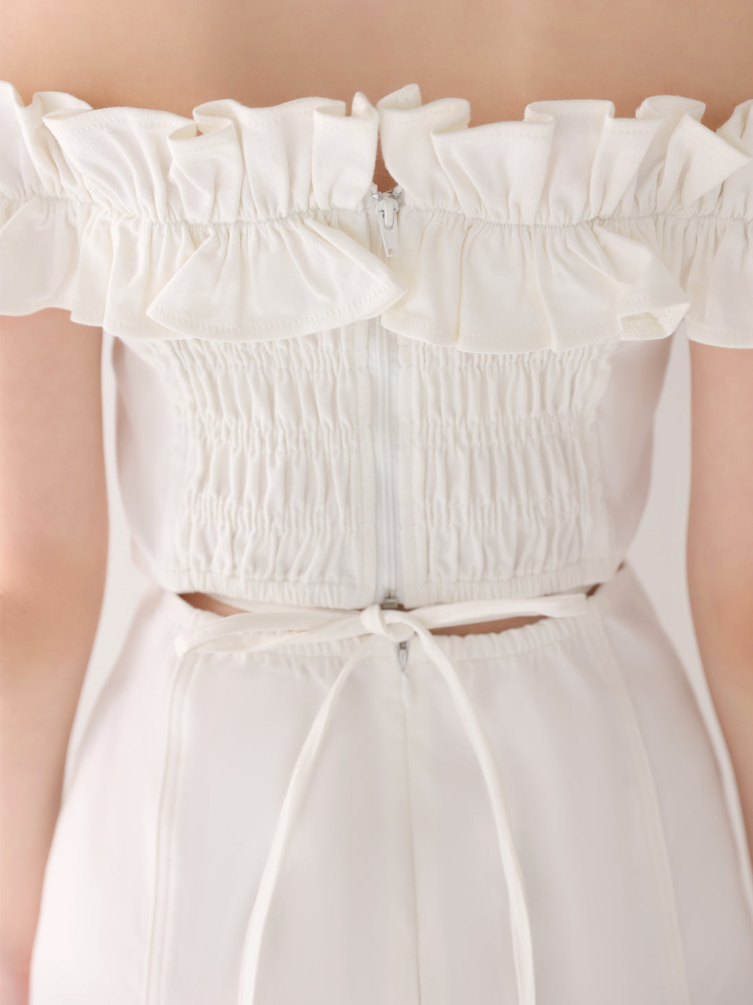 Back ribbon off shoulder denim mermaid onepiece(eme10845)