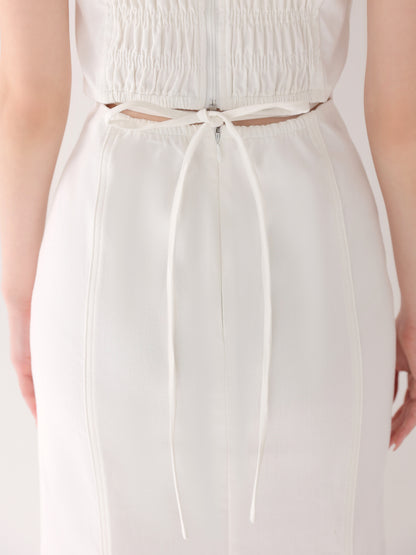 Back ribbon off shoulder denim mermaid onepiece(eme10845)