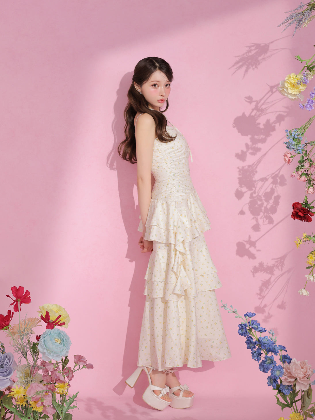 Fleur chiffon slit long onepiece(eme10847) – M me eme