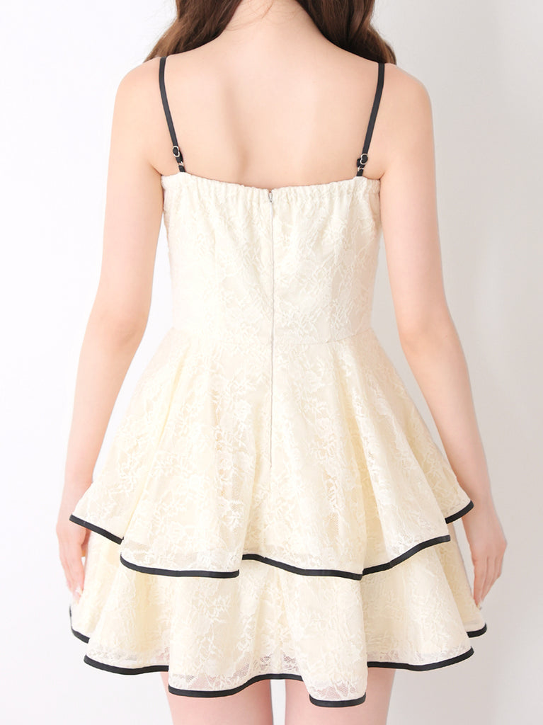 Piping ribbon lace mini onepiece(eme10848)