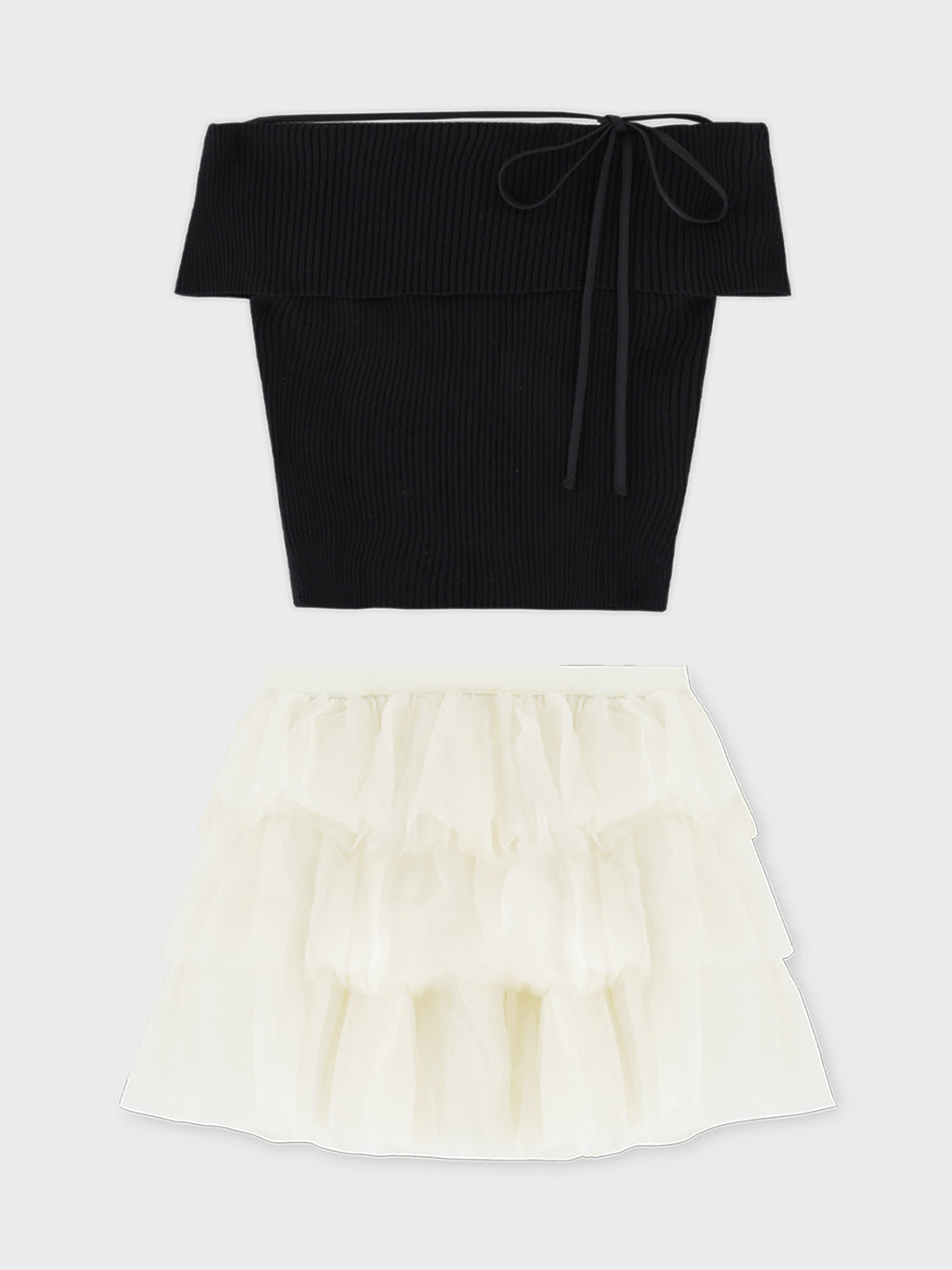 【Pre Order】Belle tulle off shoulder ribbon setup(eme10849)