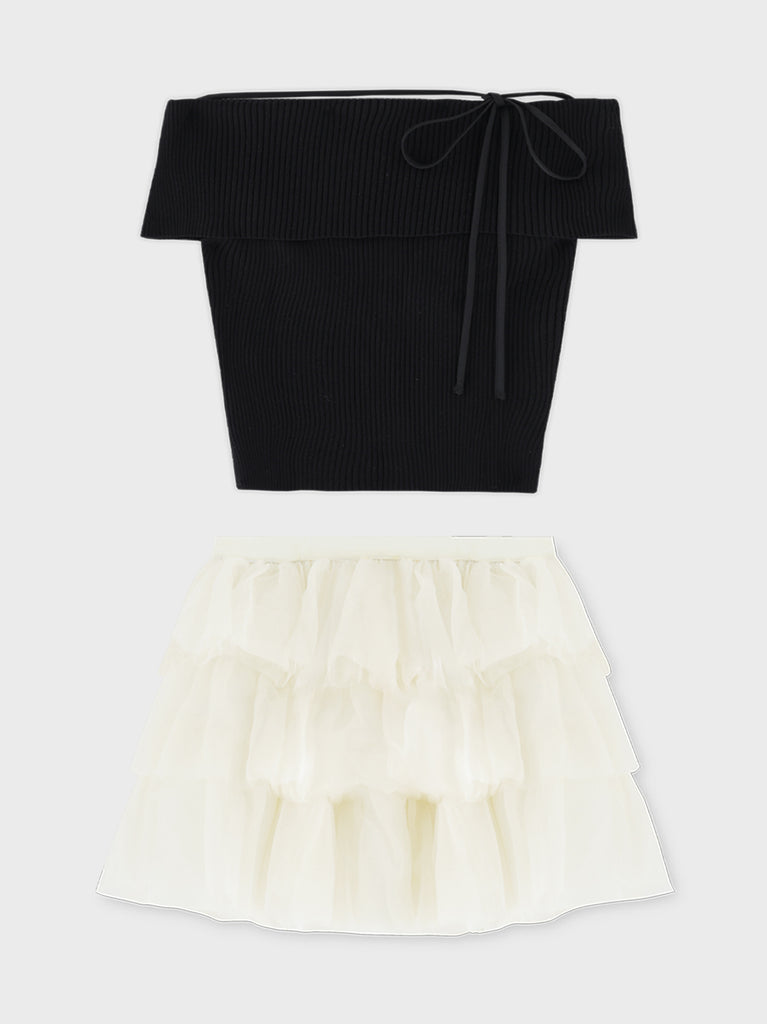 【Pre Order】Belle tulle off shoulder ribbon setup(eme10849)