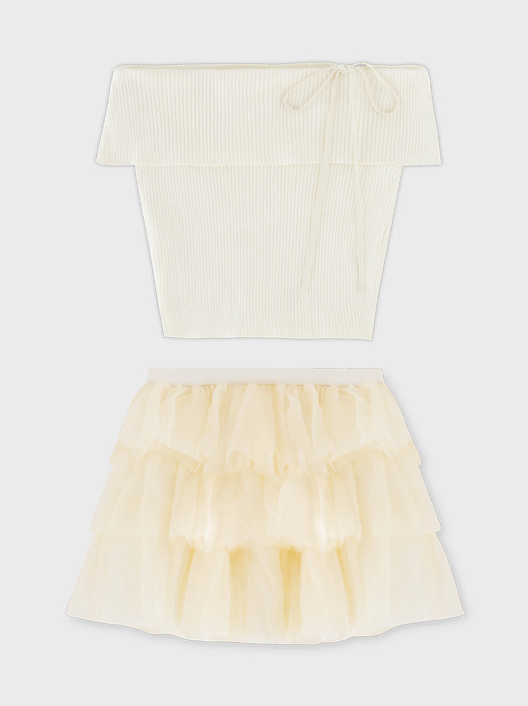 【Pre Order】Belle tulle off shoulder ribbon setup(eme10849)