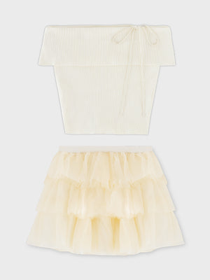 【Pre Order】Belle tulle off shoulder ribbon setup(eme10849)
