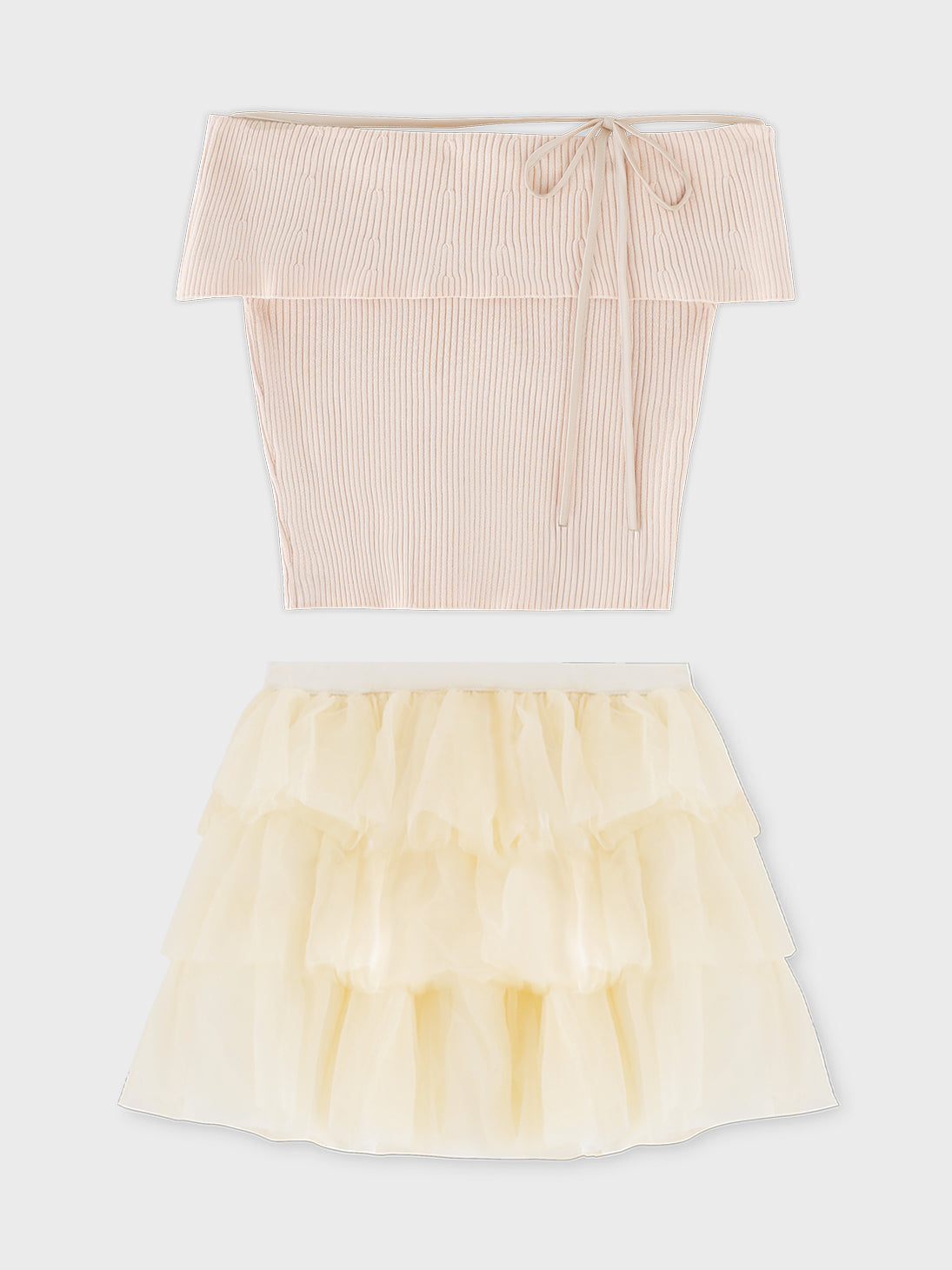 【Pre Order】Belle tulle off shoulder ribbon setup(eme10849)