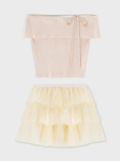 【Pre Order】Belle tulle off shoulder ribbon setup(eme10849)