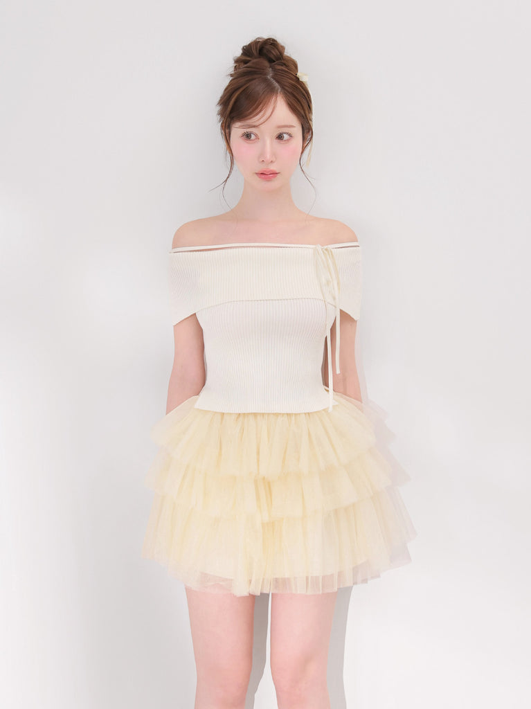 Belle tulle off-shoulder ribbon setup (eme10849)