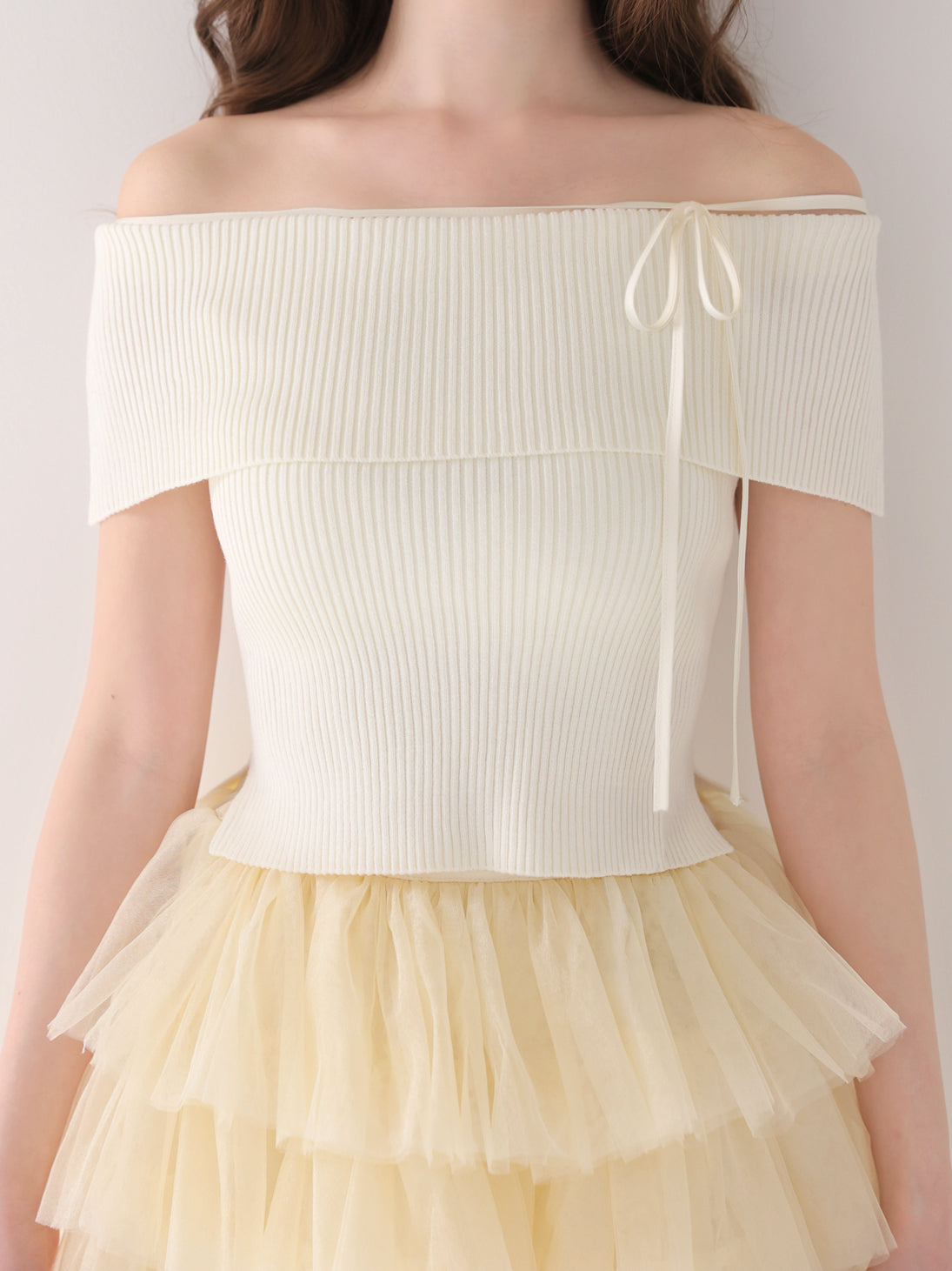 【Pre Order】Belle tulle off shoulder ribbon setup(eme10849)
