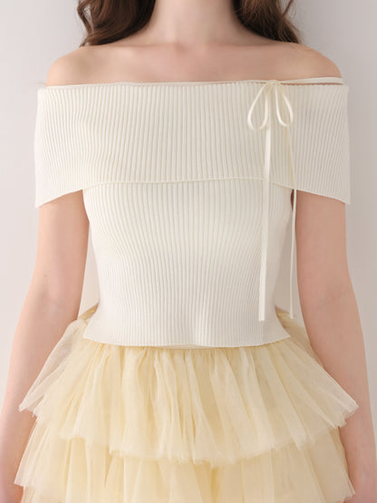 【Pre Order】Belle tulle off shoulder ribbon setup(eme10849)