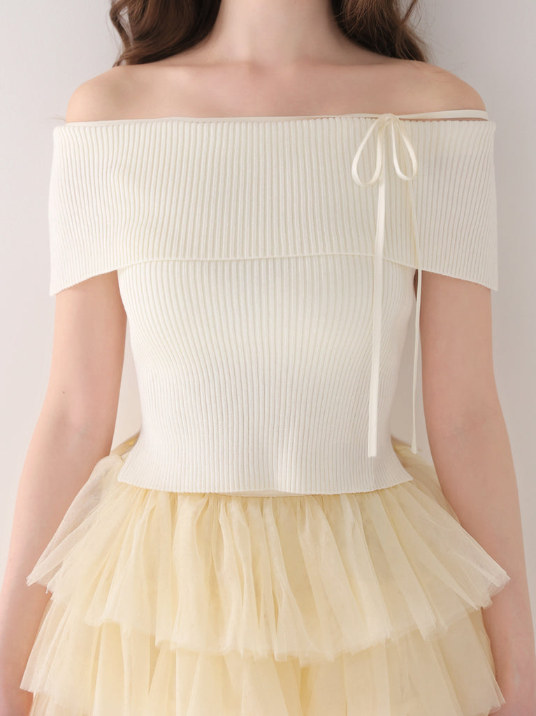 【Pre Order】Belle tulle off shoulder ribbon setup(eme10849)