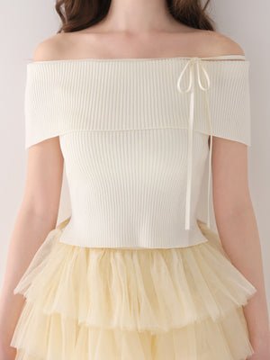 【Pre Order】Belle tulle off shoulder ribbon setup(eme10849)
