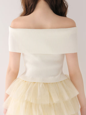 【Pre Order】Belle tulle off shoulder ribbon setup(eme10849)