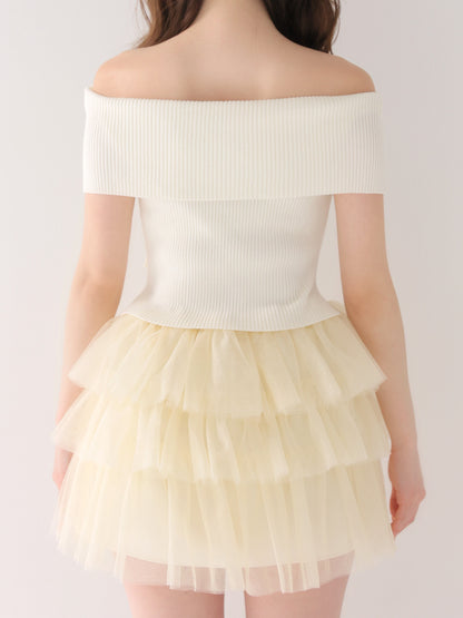 【Pre Order】Belle tulle off shoulder ribbon setup(eme10849)