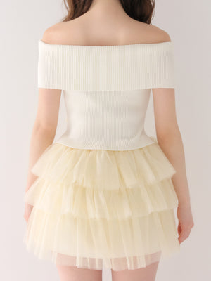 【Pre Order】Belle tulle off shoulder ribbon setup(eme10849)