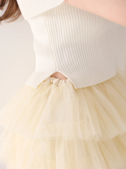 【Pre Order】Belle tulle off shoulder ribbon setup(eme10849)