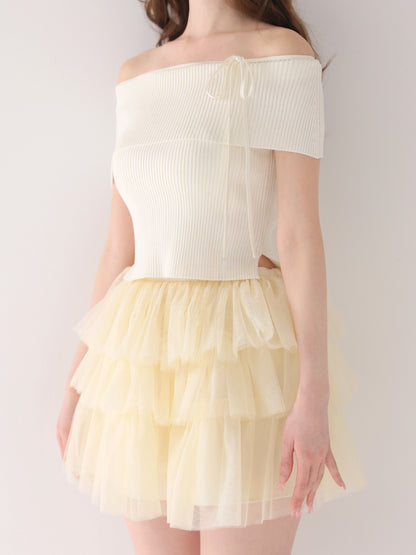 【Pre Order】Belle tulle off shoulder ribbon setup(eme10849)