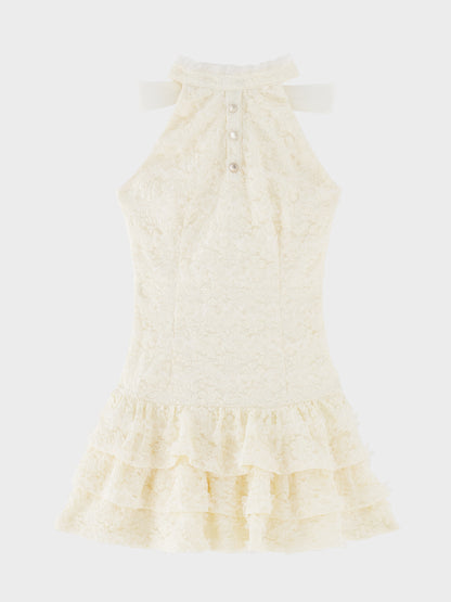 【Pre Order】Sheer mood lace halter tiered onepiece(eme10850)