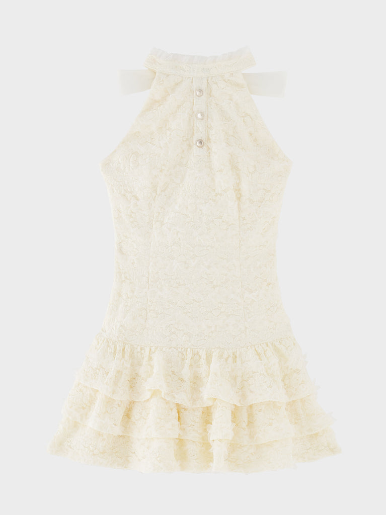 【Pre Order】Sheer mood lace halter tiered onepiece(eme10850)