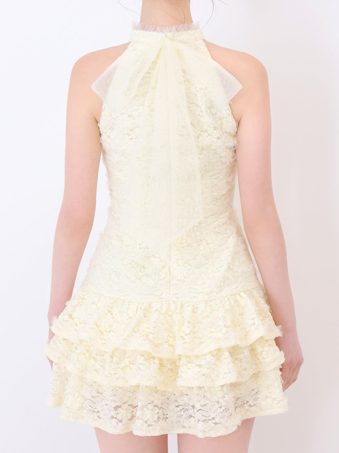 【Pre Order】Sheer mood lace halter tiered onepiece(eme10850)
