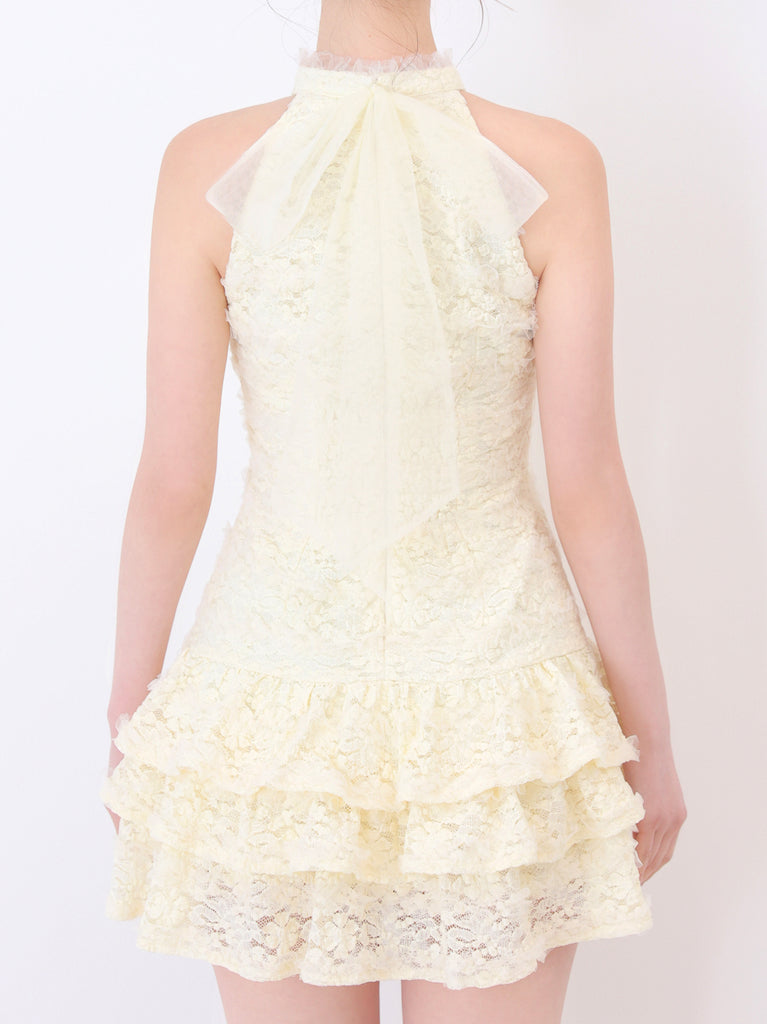 【Pre Order】Sheer mood lace halter tiered onepiece(eme10850)
