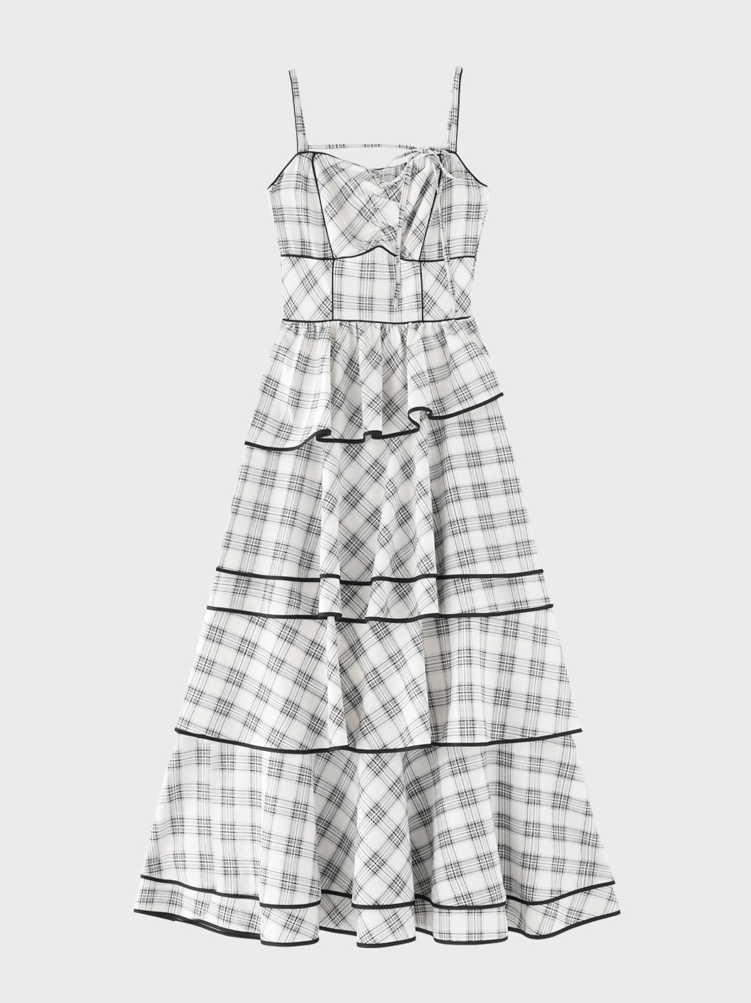 【Pre Order】Check twill ribbon tiered cami onepiece(eme10851)