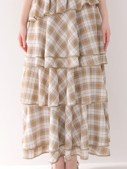 【Pre Order】Check twill ribbon tiered cami onepiece(eme10851)