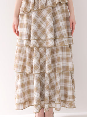 【Pre Order】Check twill ribbon tiered cami onepiece(eme10851)