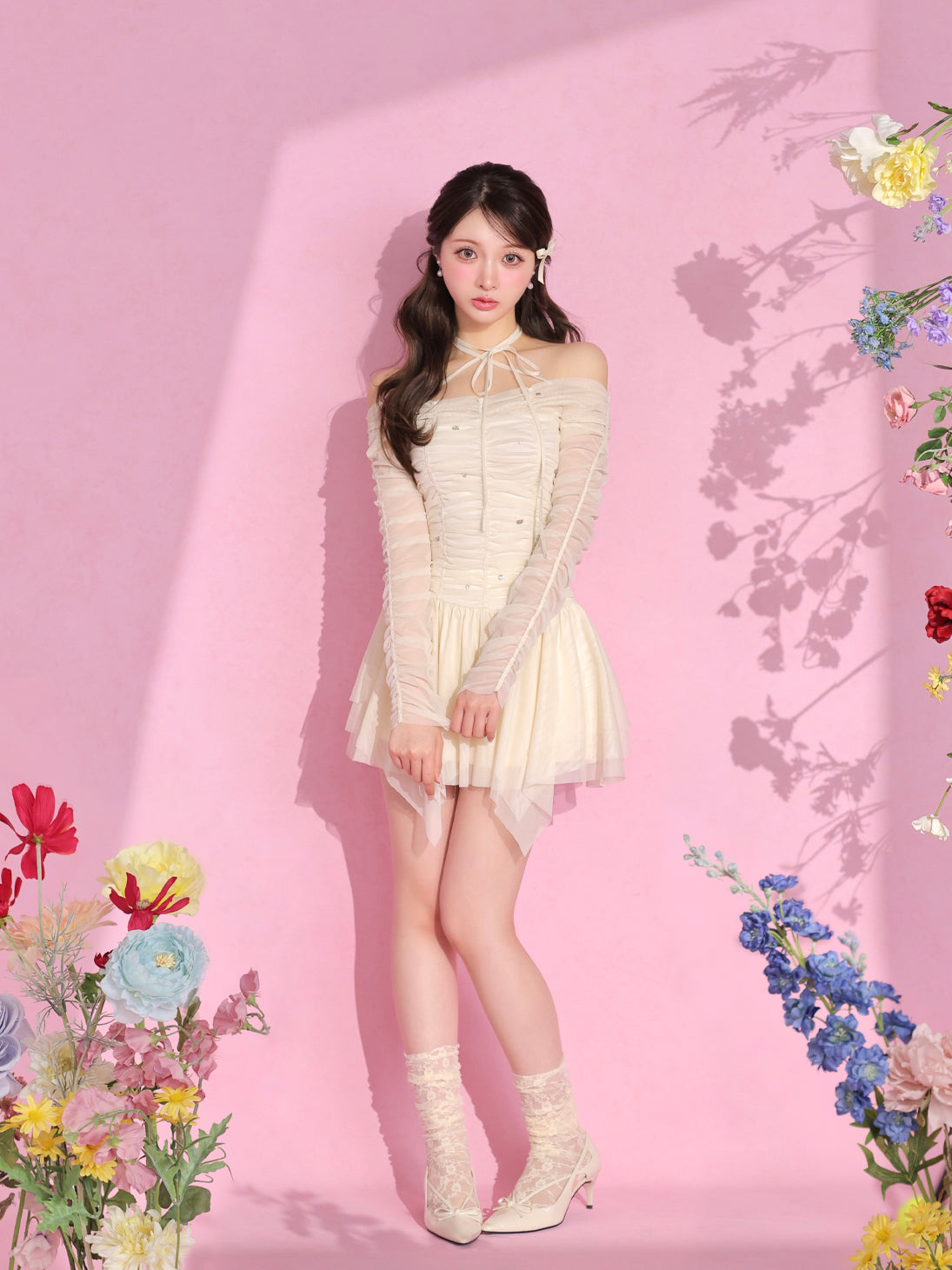 Gather tulle bijou off shoulder mini onepiece(eme10852) – M me eme