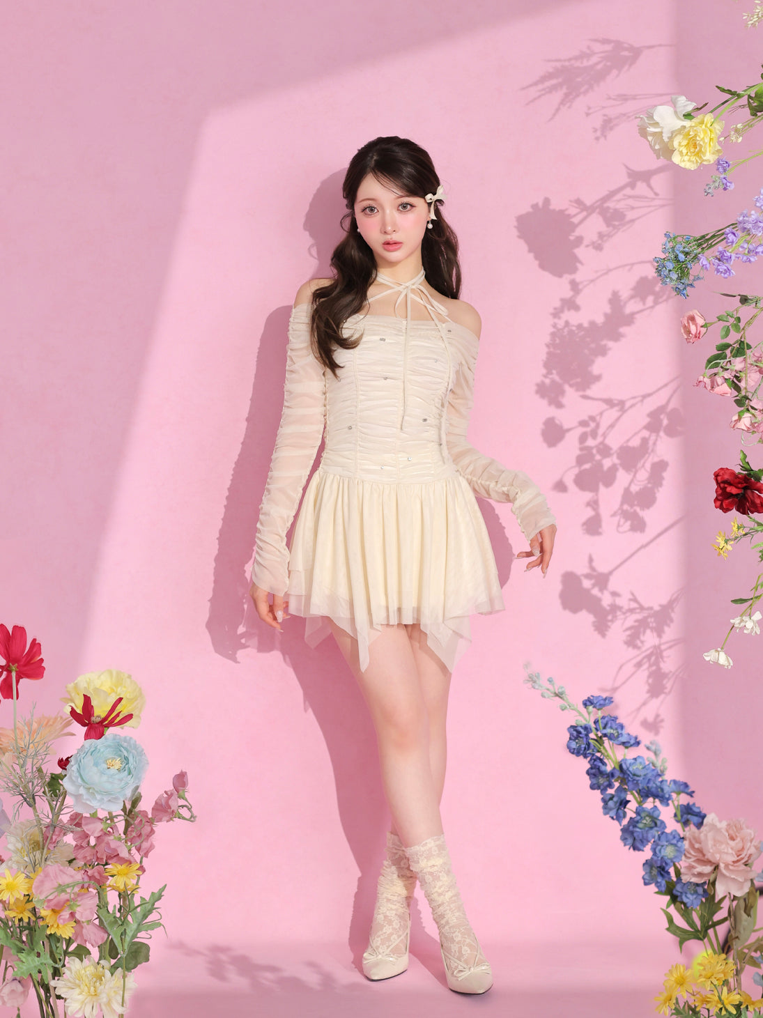 Gather tulle bijou off shoulder mini onepiece(eme10852) – M me eme