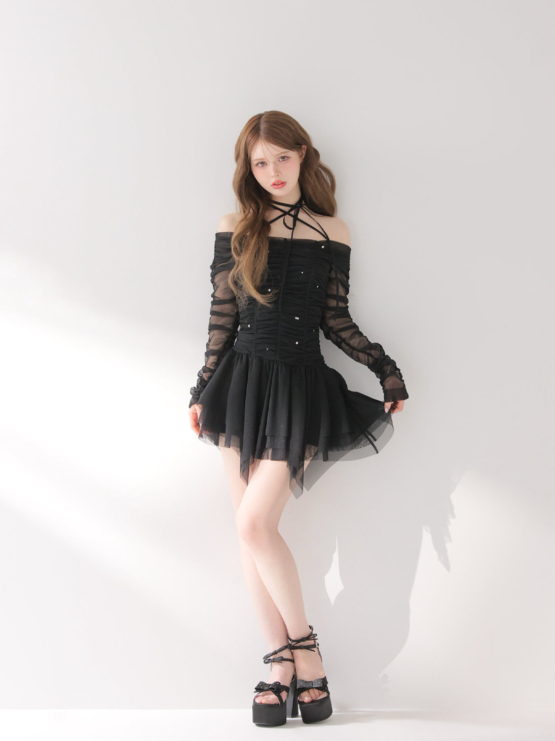 Gather tulle bijou off shoulder mini onepiece(eme10852) – M me eme