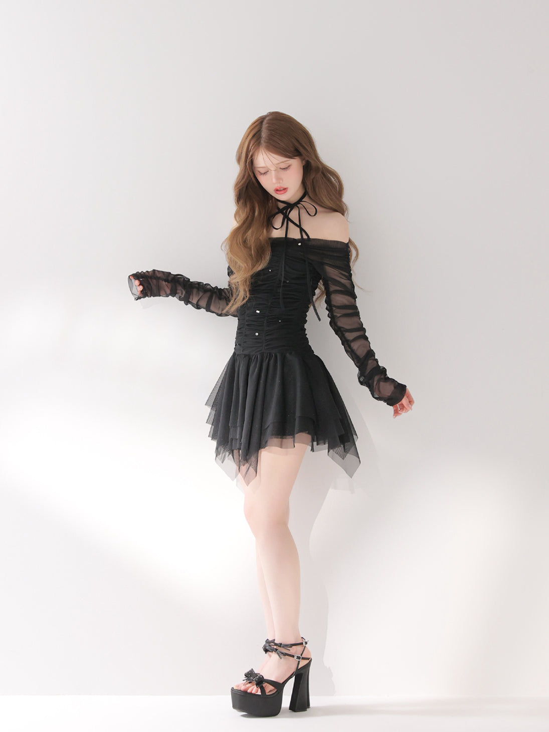 Gather tulle bijou off shoulder mini onepiece(eme10852) – M me eme